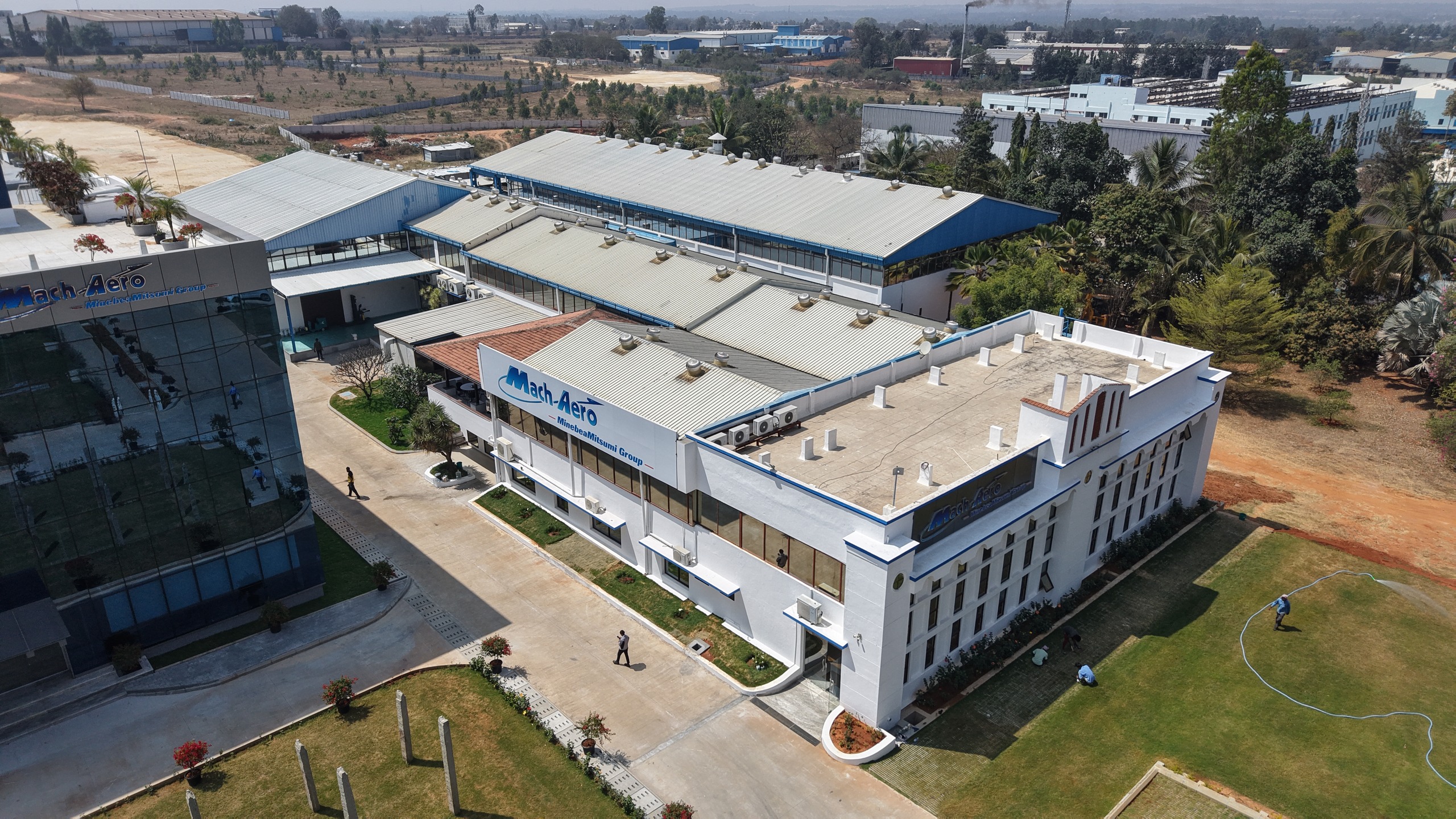Aerial view of the Mach Aero aerospace manufacturing campus in Doddaballapur